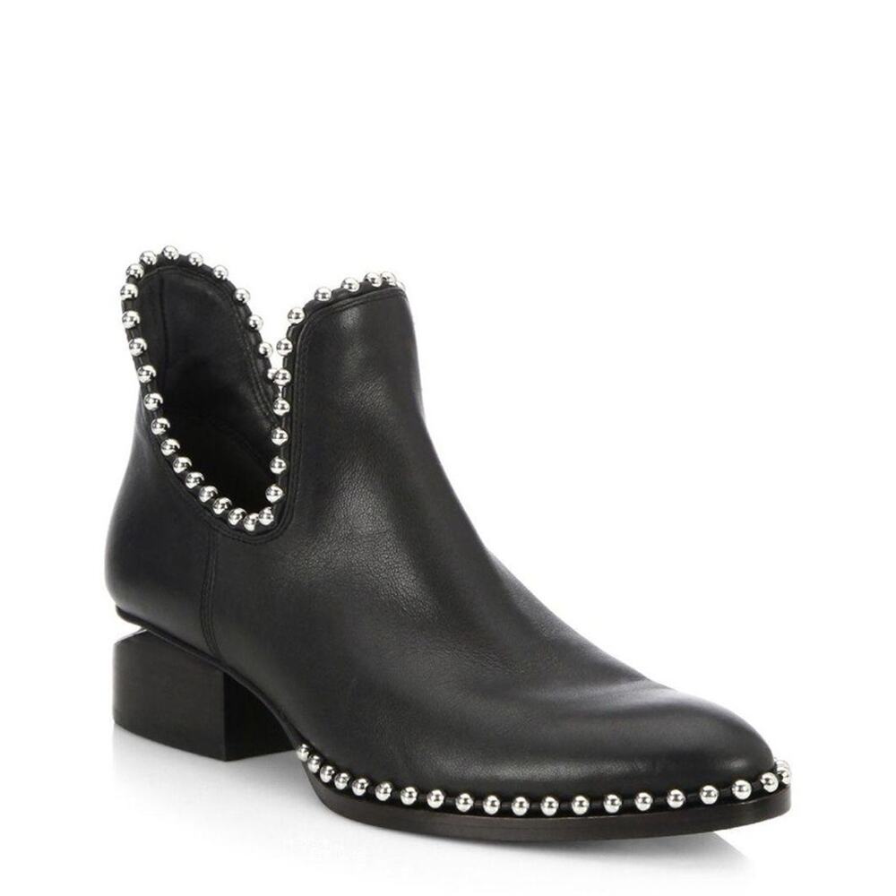 Alexander Wang Kori Cutout Studded Black Leather Ankle Boots Womens 36.5